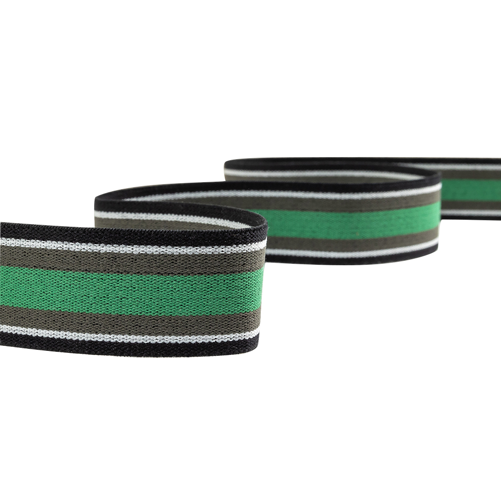 Green, Gray and Black Striped Elastic Trim – 1.25″ Green, Gray and Black Striped Elastic Trim – 1.25″