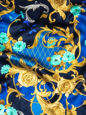 Mood Exclusive Italian Navy, Blue and Gold Rose Filigree Silk Charmeuse Mood Exclusive Italian Navy, Blue and Gold Rose Filigree Silk Charmeuse