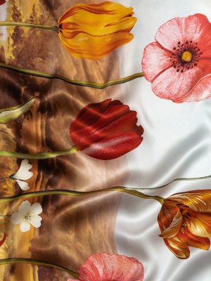 Mood Exclusive Italian Bit of Blue, Olive and Pink Pastoral Floral Border Printed Silk Charmeuse Mood Exclusive Italian Bit of Blue, Olive and Pink Pastoral Floral Border Printed Silk Charmeuse