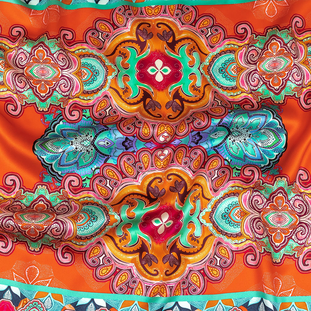 Mood Exclusive Italian Red, Lime and Beige Floral Tile Silk Charmeuse Mood Exclusive Italian Red, Lime and Beige Floral Tile Silk Charmeuse