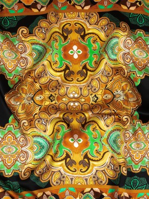 Mood Exclusive Italian Black, Gold and Green Floral Tile Silk Charmeuse Mood Exclusive Italian Black, Gold and Green Floral Tile Silk Charmeuse