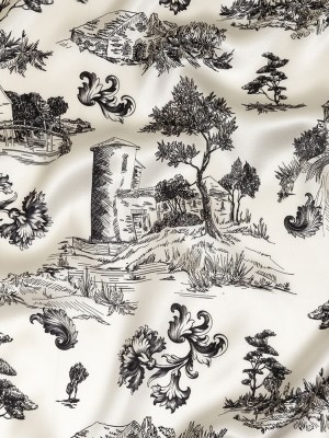 Mood Exclusive Italian Black Bean and Cloud Dancer Elegant Toile Silk Charmeuse Mood Exclusive Italian Black Bean and Cloud Dancer Elegant Toile Silk Charmeuse