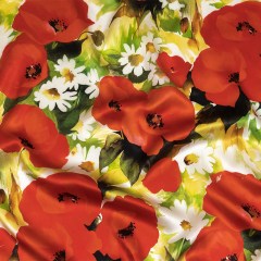 Mood Exclusive Italian Red, Yellow and Green Poppies and Daisies Silk Charmeuse Mood Exclusive Italian Red, Yellow and Green Poppies and Daisies Silk Charmeuse