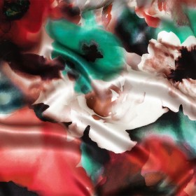 Mood Exclusive Italian Red, Turquoise and White Watercolor Floral Silk Charmeuse Mood Exclusive Italian Red, Turquoise and White Watercolor Floral Silk Charmeuse