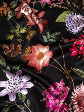 Mood Exclusive Italian Black, Pink and Green Floral Silk Charmeuse Mood Exclusive Italian Black, Pink and Green Floral Silk Charmeuse