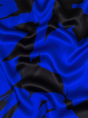 Mood Exclusive Italian Royal Blue and Black Brushstrokes Silk Charmeuse Mood Exclusive Italian Royal Blue and Black Brushstrokes Silk Charmeuse