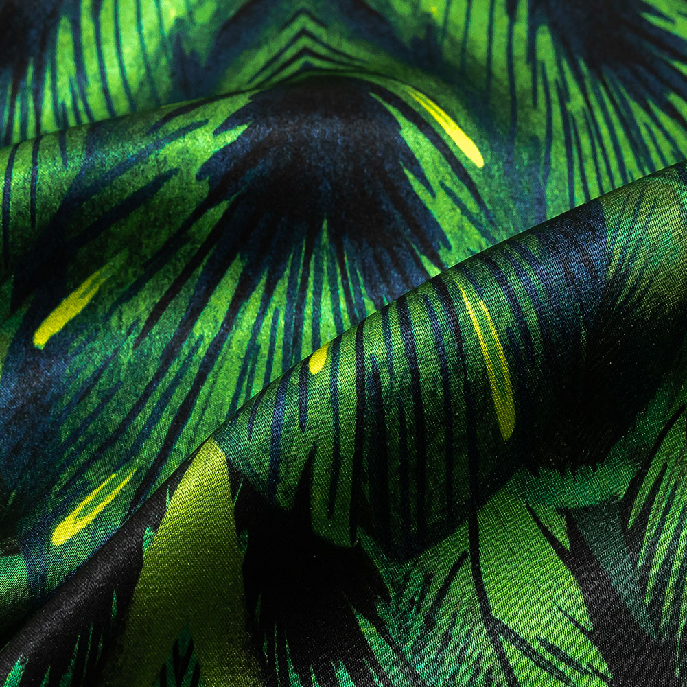 Mood Exclusive Italian Green and Black Feathered Chevrons Silk Charmeuse Panel Mood Exclusive Italian Green and Black Feathered Chevrons Silk Charmeuse Panel