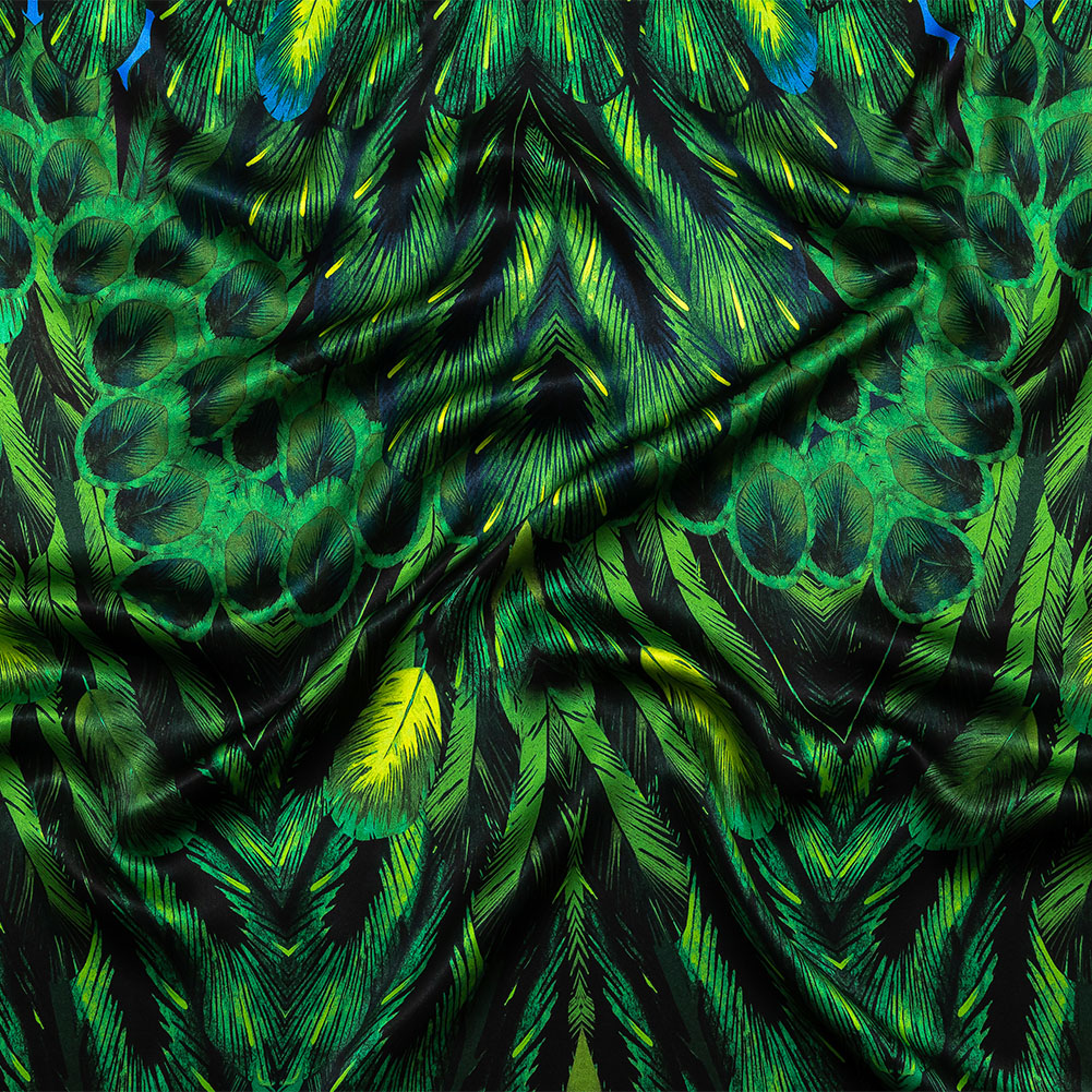 Mood Exclusive Italian Green and Black Feathered Chevrons Silk Charmeuse Panel Mood Exclusive Italian Green and Black Feathered Chevrons Silk Charmeuse Panel