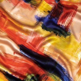 Mood Exclusive Italian Ivory, Red and Black Iris Painterly Abstraction Silk Charmeuse Mood Exclusive Italian Ivory, Red and Black Iris Painterly Abstraction Silk Charmeuse