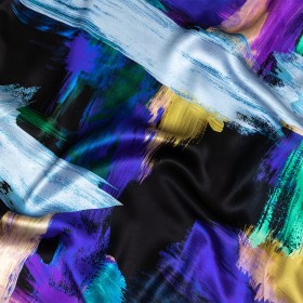 Mood Exclusive Italian Black, Mint and Purple Painterly Abstraction Silk Charmeuse Mood Exclusive Italian Black, Mint and Purple Painterly Abstraction Silk Charmeuse