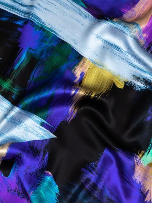 Mood Exclusive Italian Black, Mint and Purple Painterly Abstraction Silk Charmeuse Mood Exclusive Italian Black, Mint and Purple Painterly Abstraction Silk Charmeuse