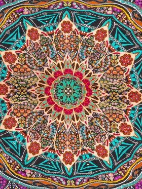 Mood Exclusive Italian Red, Green and Pink Medallion Silk Charmeuse Panel Mood Exclusive Italian Red, Green and Pink Medallion Silk Charmeuse Panel