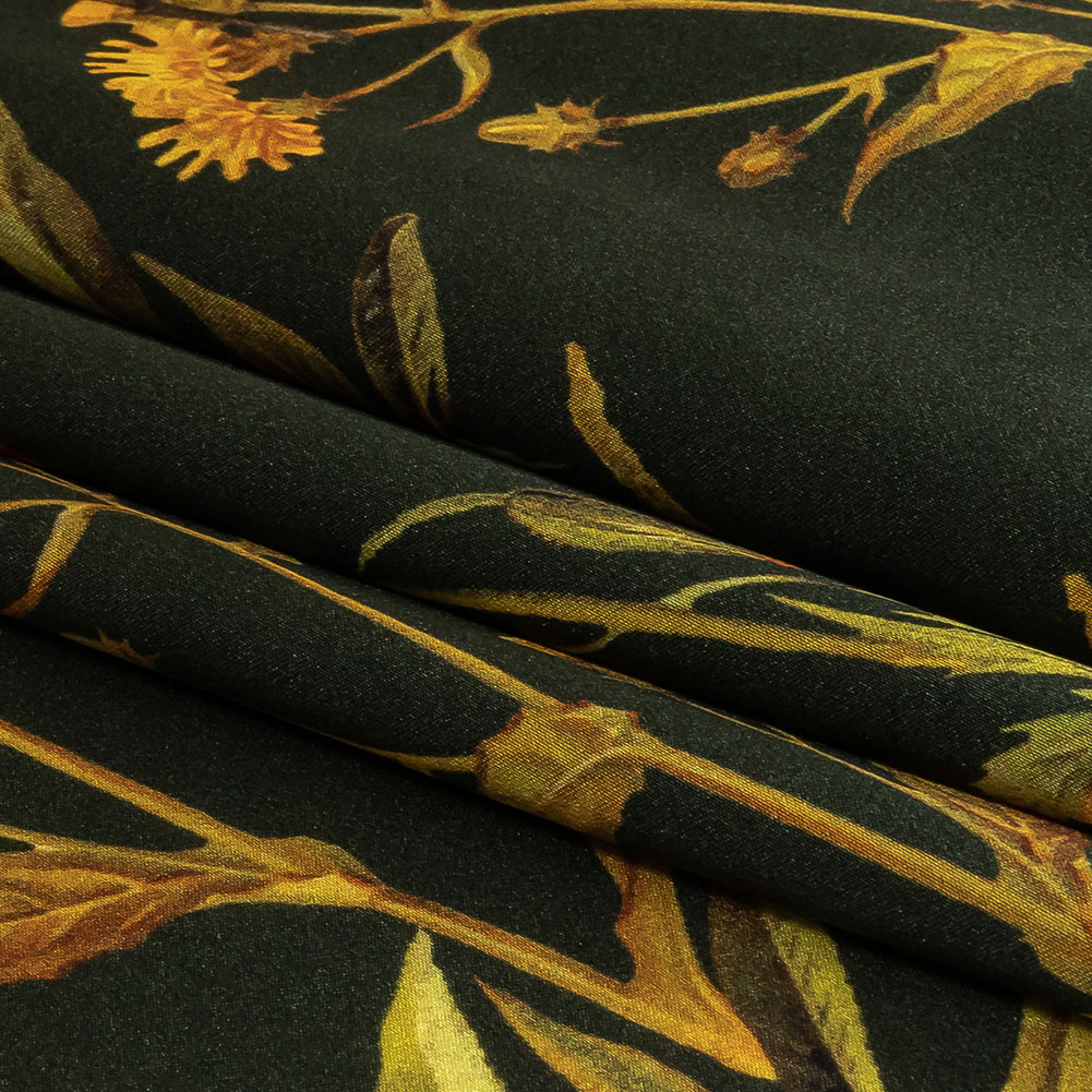 Mood Exclusive Italian Kombu Green, Red and Golden Yellow Botanical Silk Charmeuse Mood Exclusive Italian Kombu Green, Red and Golden Yellow Botanical Silk Charmeuse