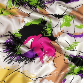 Mood Exclusive Italian Yellow, Raspberry Rose and Beige Linework and Brushstrokes Abstract Silk Charmeuse Mood Exclusive Italian Yellow, Raspberry Rose and Beige Linework and Brushstrokes Abstract Silk Charmeuse