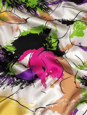 Mood Exclusive Italian Yellow, Raspberry Rose and Beige Linework and Brushstrokes Abstract Silk Charmeuse Mood Exclusive Italian Yellow, Raspberry Rose and Beige Linework and Brushstrokes Abstract Silk Charmeuse