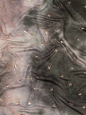 Pink, Olive and Metallic Gold Foiled Stars Slubbed Stretch Rayon Jersey Pink, Olive and Metallic Gold Foiled Stars Slubbed Stretch Rayon Jersey