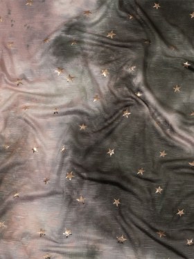Pink, Olive and Metallic Gold Foiled Stars Slubbed Stretch Rayon Jersey Pink, Olive and Metallic Gold Foiled Stars Slubbed Stretch Rayon Jersey