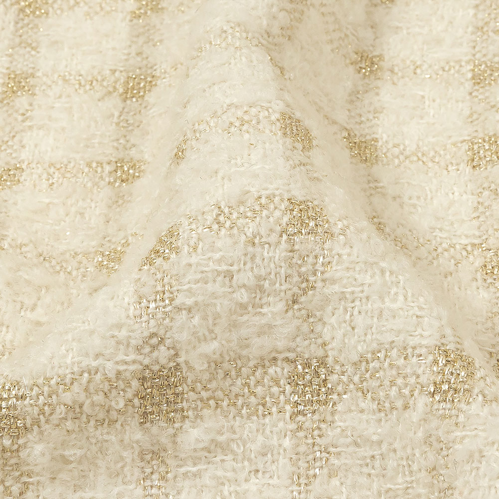 Rainy Day and Metallic Gold Plaid Polyester Boucle