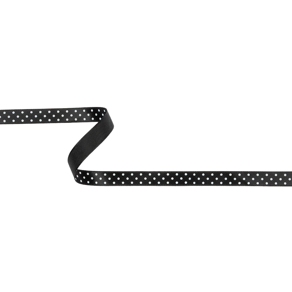 Black and White Polka Dot Satin Ribbon – 0.375″ Black and White Polka Dot Satin Ribbon – 0.375″