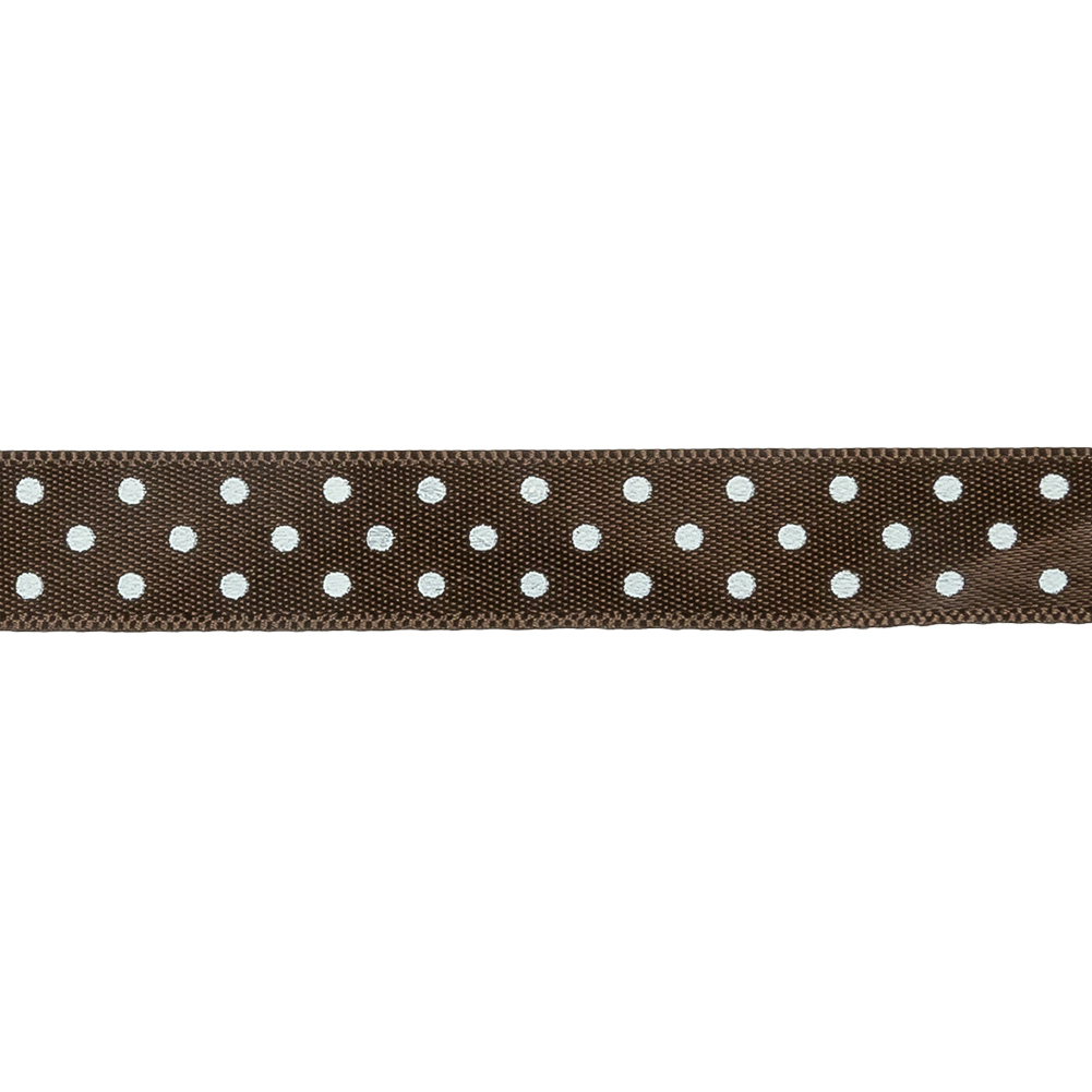 Brown and White Polka Dot Satin Ribbon - 0.375"