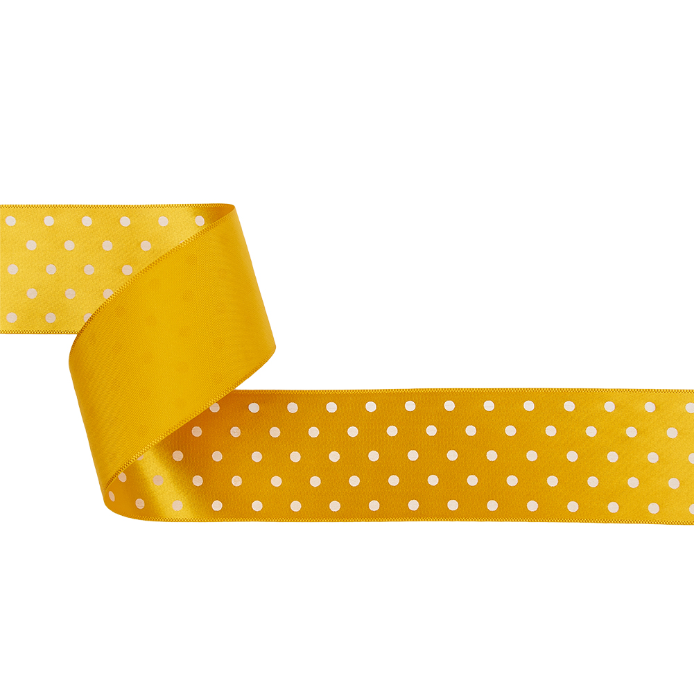 Golden Yellow and White Polka Dot Satin Ribbon – 1.5″ Golden Yellow and White Polka Dot Satin Ribbon – 1.5″