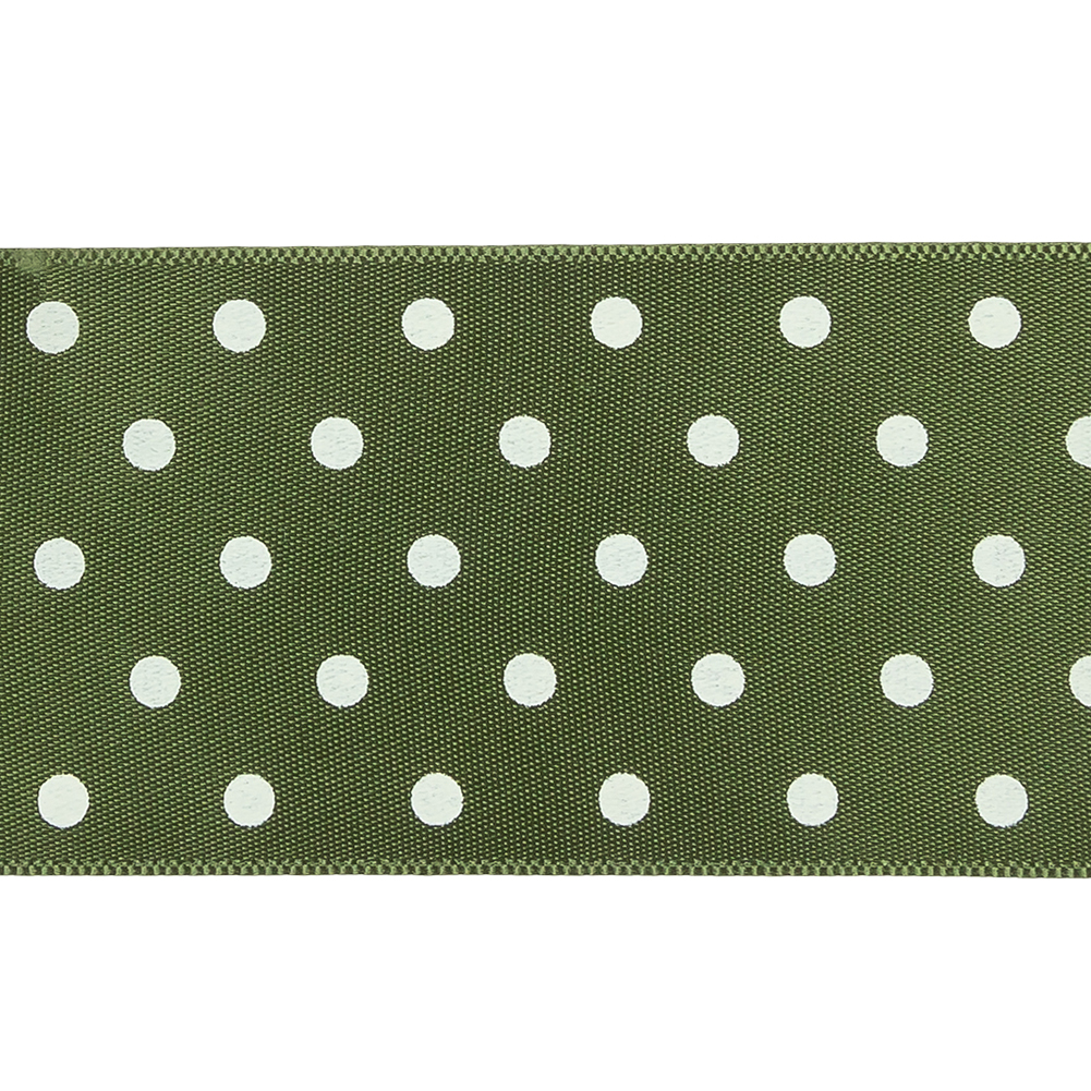 Moss and White Polka Dot Satin Ribbon - 1.5"