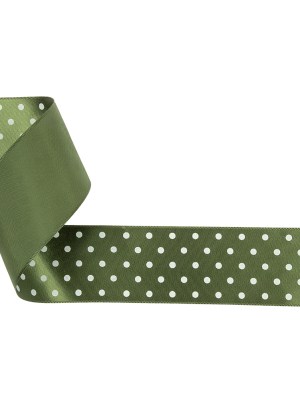 Moss and White Polka Dot Satin Ribbon – 1.5″ Moss and White Polka Dot Satin Ribbon – 1.5″