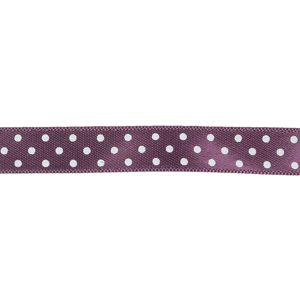 Purple and White Polka Dot Satin Ribbon - 0.375"
