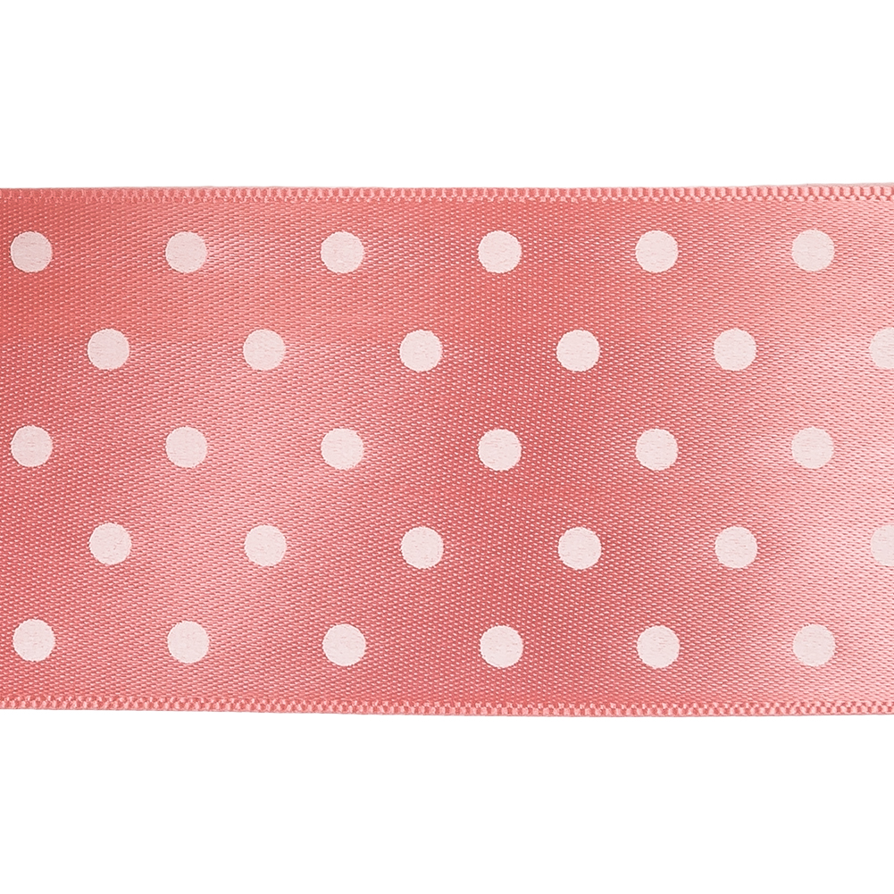 Flamingo and White Polka Dot Satin Ribbon - 1.5"