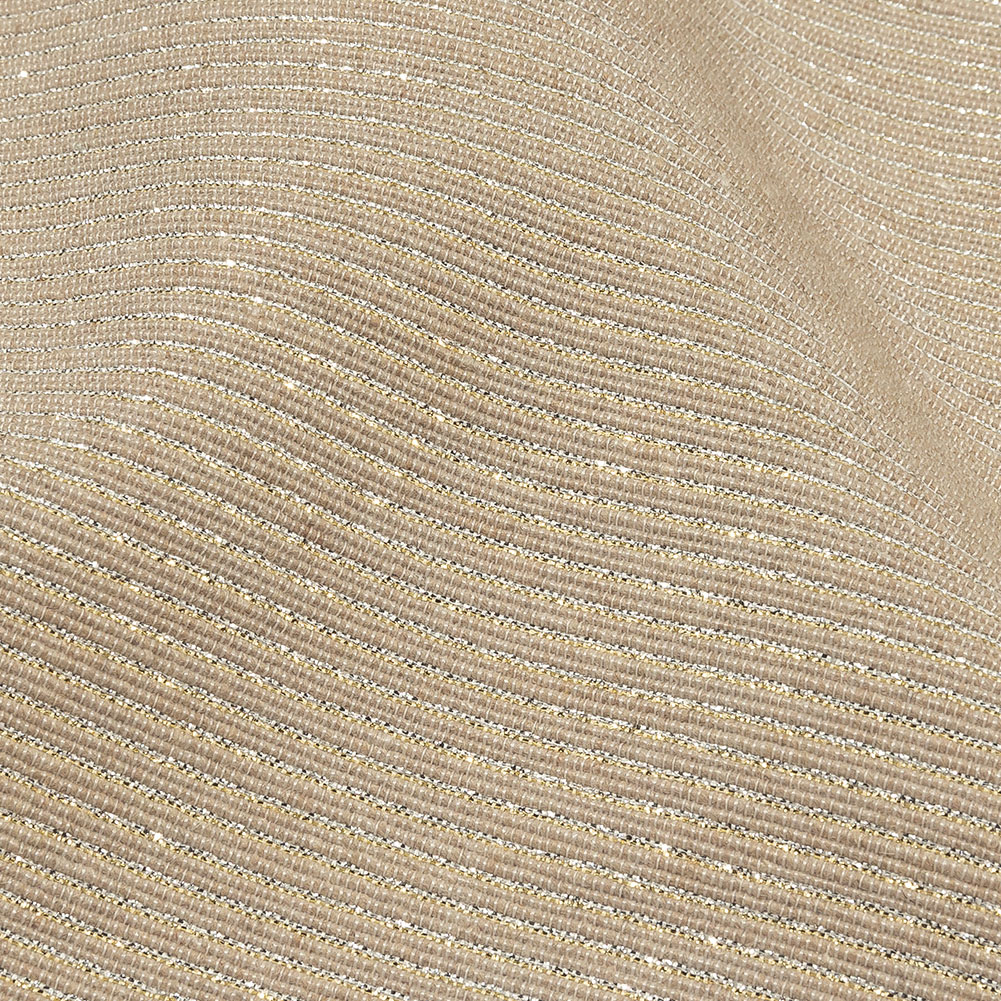 Metallic Gold, Silver and Beige Striped Cotton and Polyester Matelasse