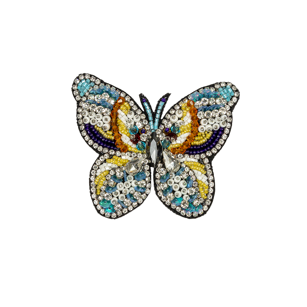 Blue Radiance, Bright Marigold and Vibrant Yellow Butterfly Rhinestone and Glass Beaded Applique – 2.375″ X 2.75″ Blue Radiance, Bright Marigold and Vibrant Yellow Butterfly Rhinestone and Glass Beaded Applique – 2.375″ X 2.75″