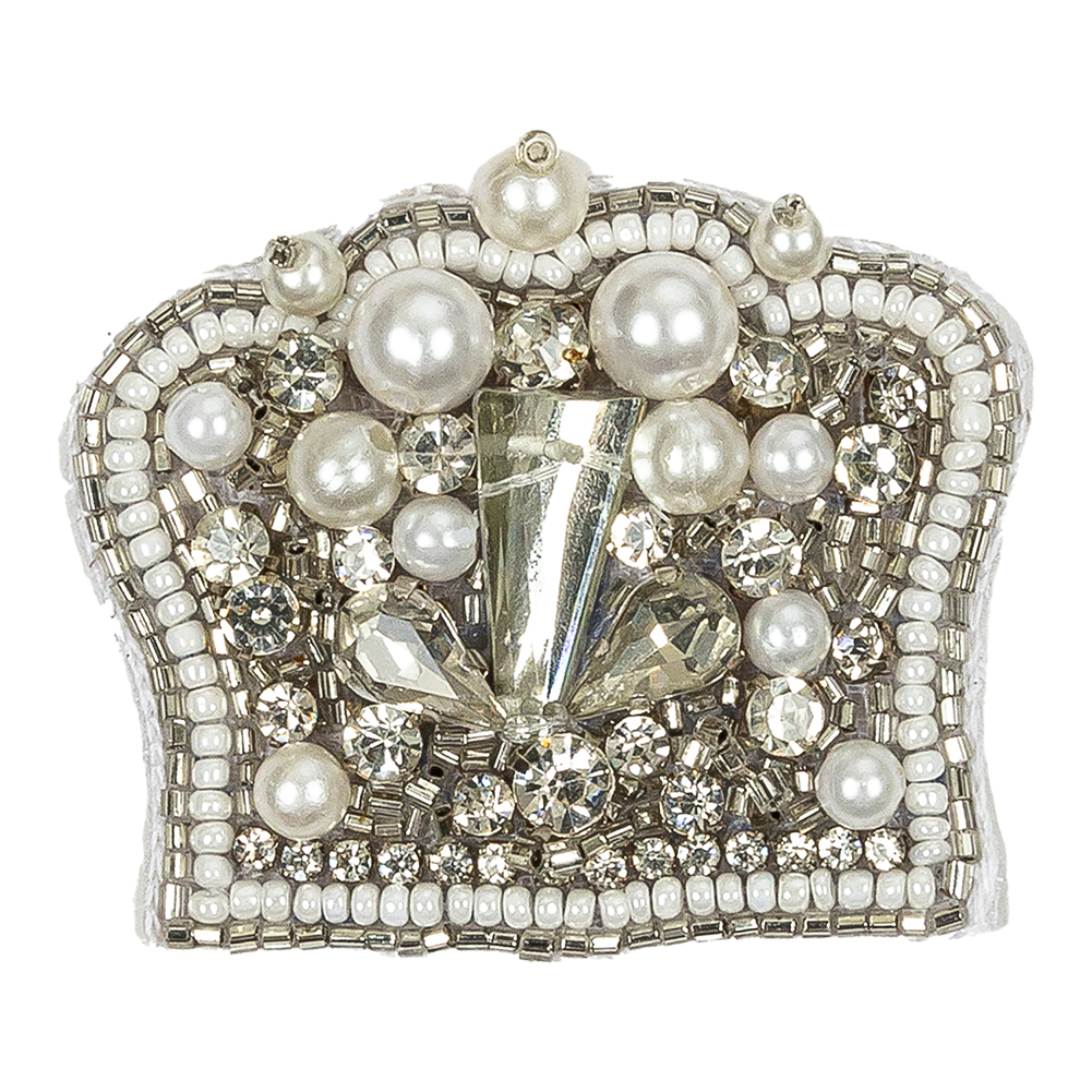 White and Silver Pearled Crown Rhinestone and Glass Beaded Applique – 1.625″ X 2″ White and Silver Pearled Crown Rhinestone and Glass Beaded Applique – 1.625″ X 2″