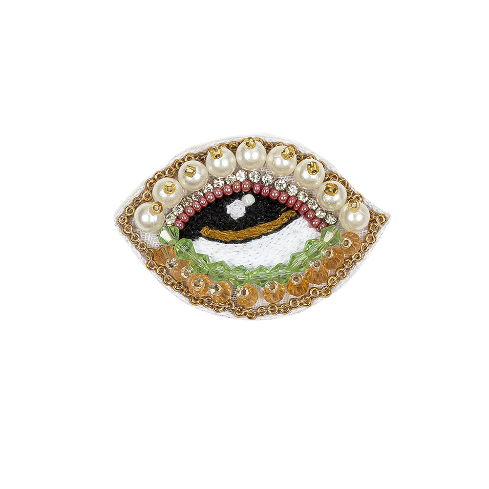 Summer Green, Kumquat and White Pearl Eye Beaded and Embroidered Applique – 1.375″ X 2.25″ Summer Green, Kumquat and White Pearl Eye Beaded and Embroidered Applique – 1.375″ X 2.25″