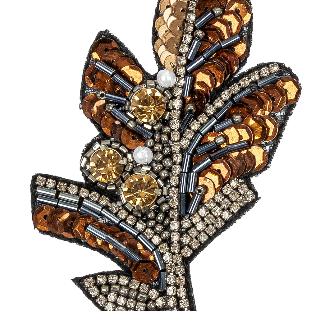 Copper and Gunmetal Leaf Rhinestone and Glass Beaded Applique – 4.5″ X 2.5″ Copper and Gunmetal Leaf Rhinestone and Glass Beaded Applique – 4.5″ X 2.5″