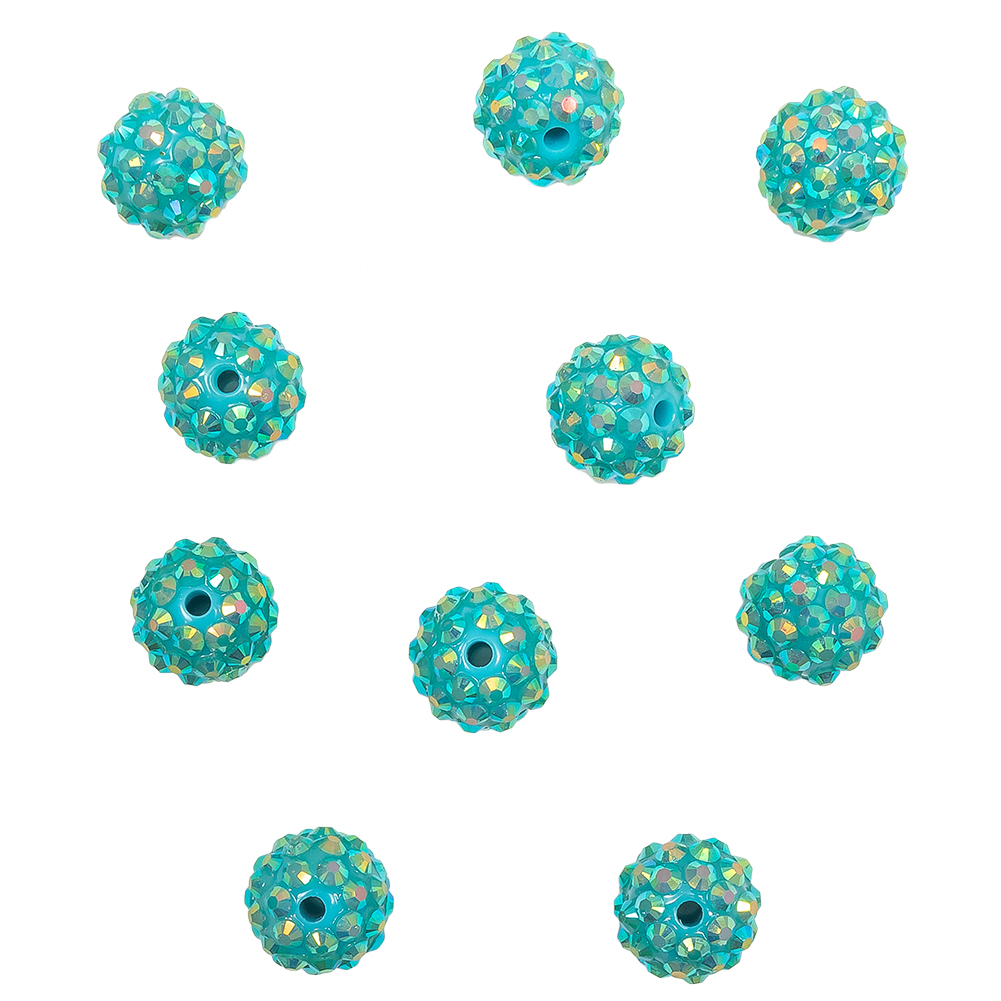 Turquoise AB Rhinestone and Resin Faceted 14mm Beads – 10pc Turquoise AB Rhinestone and Resin Faceted 14mm Beads – 10pc