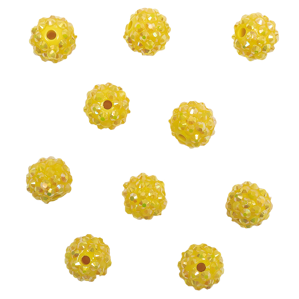 Yellow AB Rhinestone and Resin Faceted 14mm Beads – 10pc Yellow AB Rhinestone and Resin Faceted 14mm Beads – 10pc