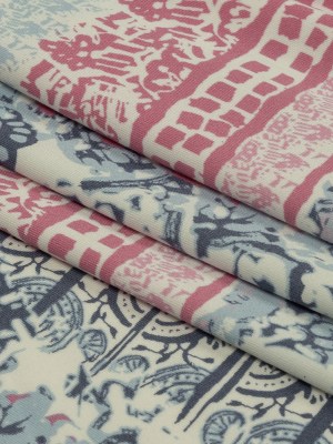 Blue Gray, Pink and White Abstract Patchwork Stretch Polyester ITY Jersey Panel Blue Gray, Pink and White Abstract Patchwork Stretch Polyester ITY Jersey Panel