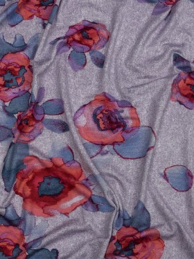 Heathered Purple, Indigo and Pink Floral Borders Stretch Rayon Jersey Heathered Purple, Indigo and Pink Floral Borders Stretch Rayon Jersey
