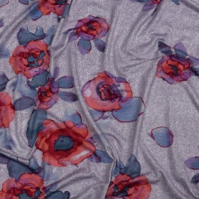 Heathered Purple, Indigo and Pink Floral Borders Stretch Rayon Jersey Heathered Purple, Indigo and Pink Floral Borders Stretch Rayon Jersey