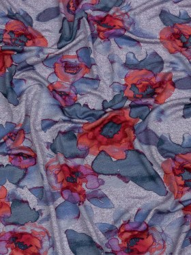 Heathered Purple, Indigo and Pink Floral Stretch Rayon Jersey Heathered Purple, Indigo and Pink Floral Stretch Rayon Jersey