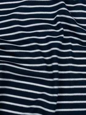 Navy and White Pique Stripes Cotton and Polyester Jacquard Knit Navy and White Pique Stripes Cotton and Polyester Jacquard Knit