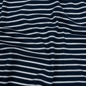 Navy and White Pique Stripes Cotton and Polyester Jacquard Knit Navy and White Pique Stripes Cotton and Polyester Jacquard Knit