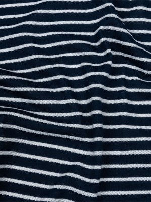 Navy and White Pique Stripes Cotton and Polyester Jacquard Knit Navy and White Pique Stripes Cotton and Polyester Jacquard Knit