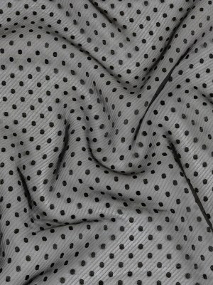Famous Australian Designer Black Onyx Embroidered Dots and Diagonal Stripes Polyester and Viscose Chiffon Famous Australian Designer Black Onyx Embroidered Dots and Diagonal Stripes Polyester and Viscose Chiffon