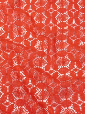 Famous Australian Designer Hot Coral Geometric Floral Cotton and Nylon Crochet Lace Famous Australian Designer Hot Coral Geometric Floral Cotton and Nylon Crochet Lace