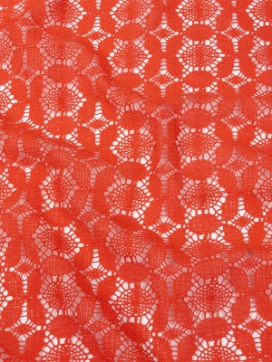 Famous Australian Designer Hot Coral Geometric Floral Cotton and Nylon Crochet Lace Famous Australian Designer Hot Coral Geometric Floral Cotton and Nylon Crochet Lace
