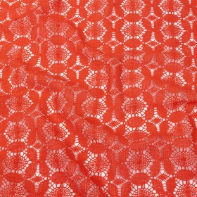 Famous Australian Designer Hot Coral Geometric Floral Cotton and Nylon Crochet Lace Famous Australian Designer Hot Coral Geometric Floral Cotton and Nylon Crochet Lace