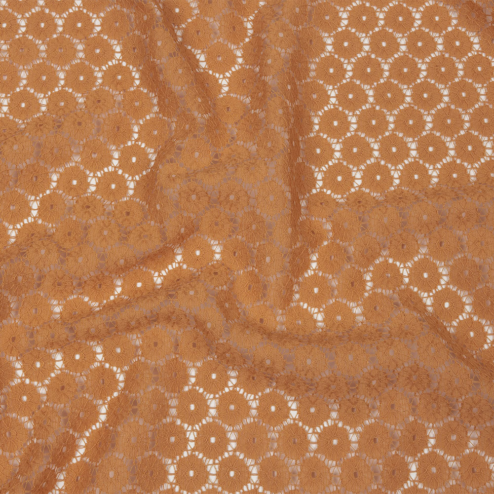 Famous Australian Designer Tan Floral Cotton Blend Re-Embroidered Lace Famous Australian Designer Tan Floral Cotton Blend Re-Embroidered Lace