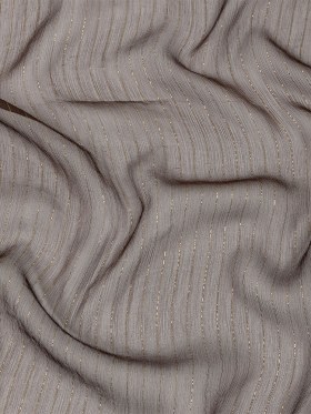 Famous Australian Designer Brown and Gold Metallic Pinstripes Crinkled Silk Chiffon Famous Australian Designer Brown and Gold Metallic Pinstripes Crinkled Silk Chiffon