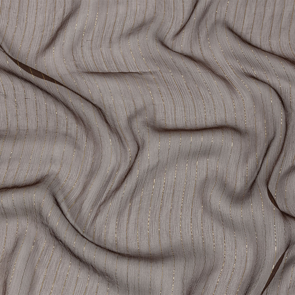 Famous Australian Designer Brown and Gold Metallic Pinstripes Crinkled Silk Chiffon Famous Australian Designer Brown and Gold Metallic Pinstripes Crinkled Silk Chiffon